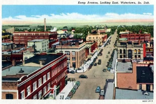 Watertown, South Dakota 6 Downtown, Watertown SD, Old Postcard
