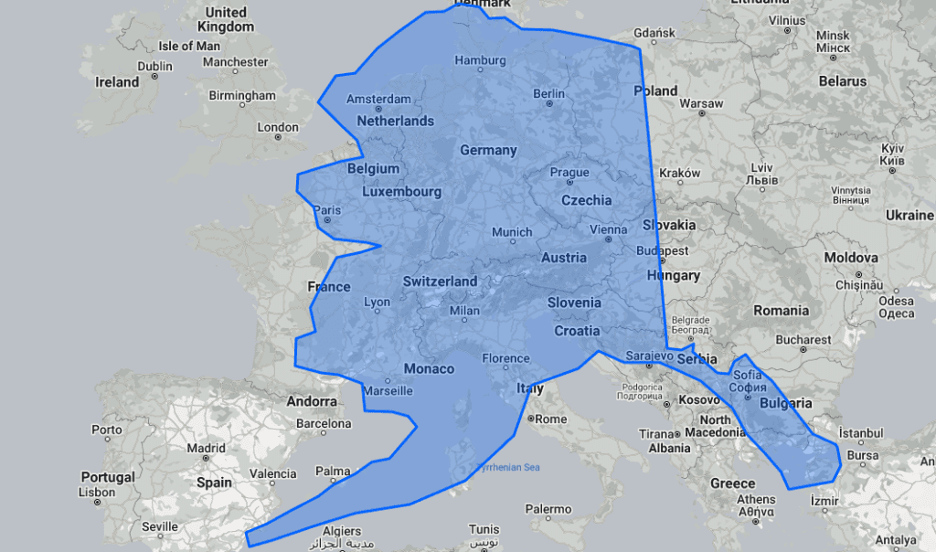 Alaska compared to Europe